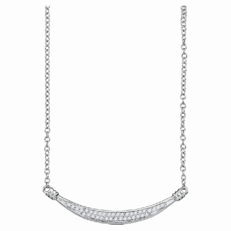 10kt White Gold Womens Round Diamond Curved Bar Pendant Necklace 1/6 Cttw