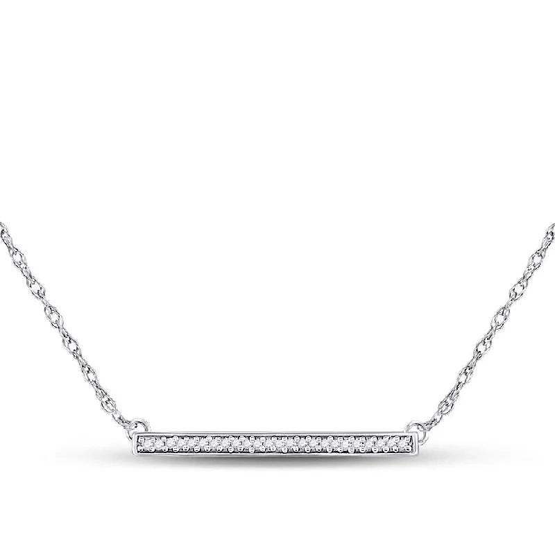 10kt White Gold Womens Round Diamond Horizontal Bar Pendant Necklace 1/10 Cttw