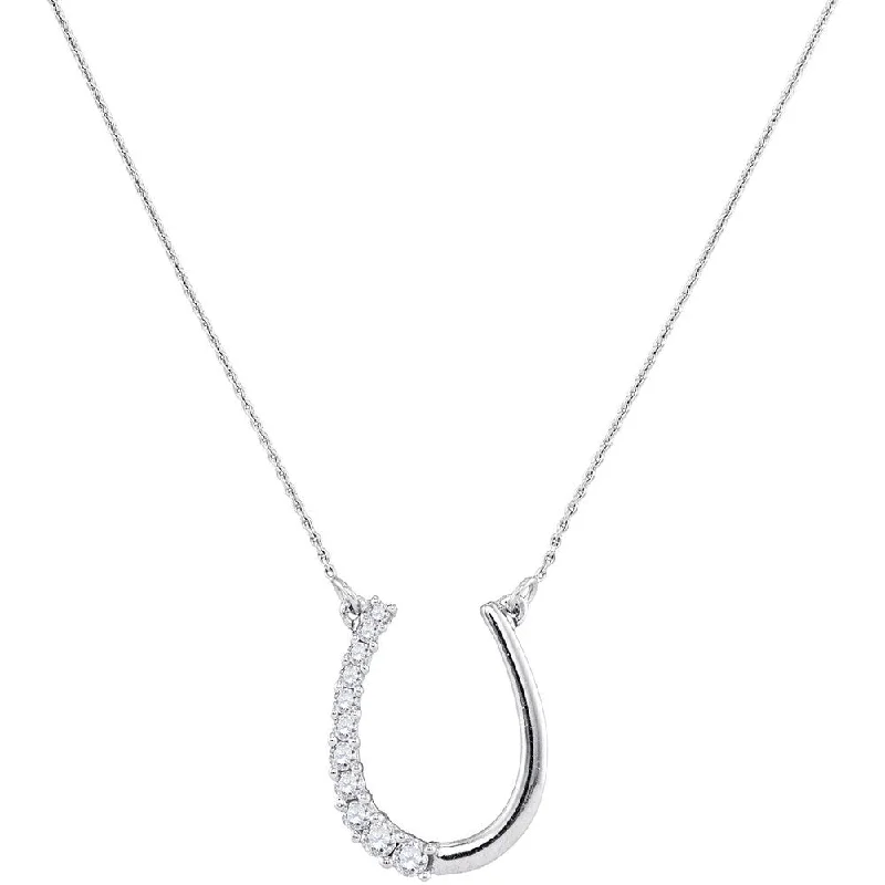 10kt White Gold Womens Round Diamond Horseshoe Pendant Necklace 1/5 Cttw