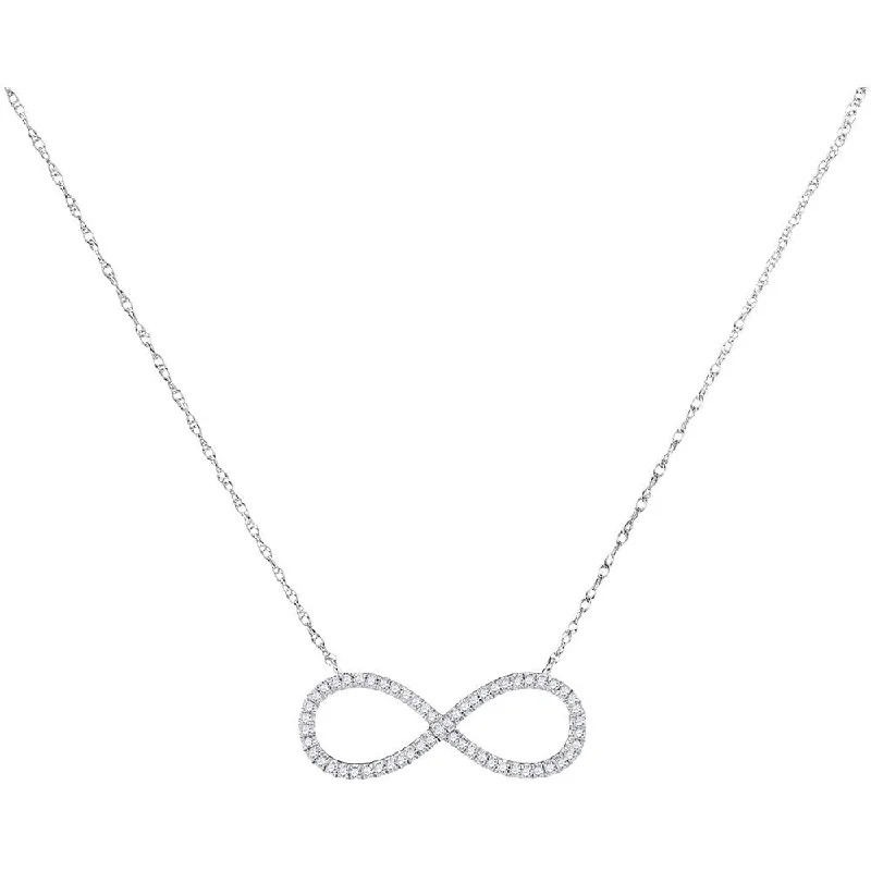 10kt White Gold Womens Round Diamond Infinity Pendant Necklace 1/6 Cttw