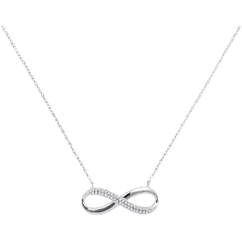 10kt White Gold Womens Round Diamond Infinity Pendant Necklace 1/8 Cttw