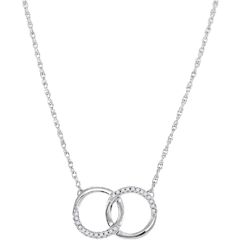 10kt White Gold Womens Round Diamond Interlocking Double Circle Pendant Necklace 1/10 Cttw