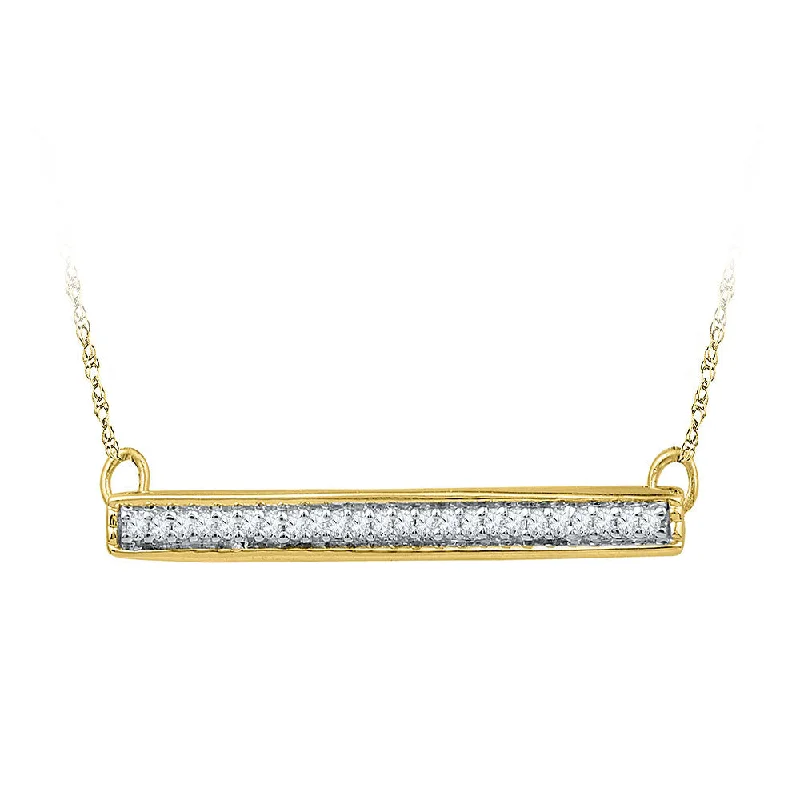 10kt Yellow Gold Womens Round Diamond Horizontal Bar Pendant Necklace 1/10 Cttw