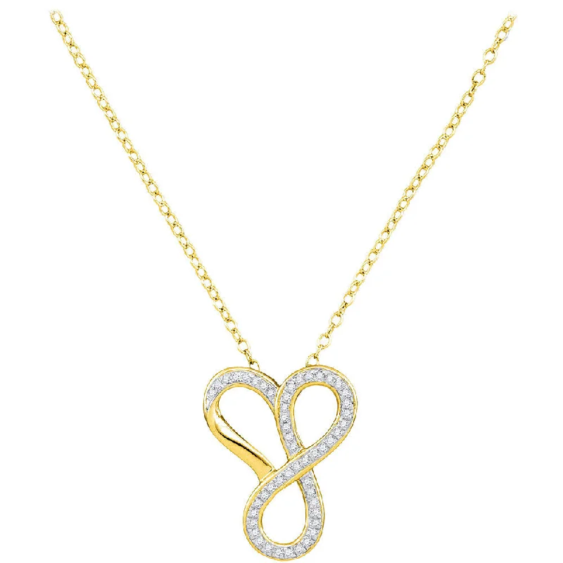 10kt Yellow Gold Womens Round Diamond Infinity Heart Pendant Necklace 1/6 Cttw