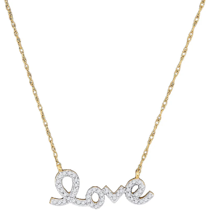 10kt Yellow Gold Womens Round Diamond Love Pendant Necklace 1/6 Cttw