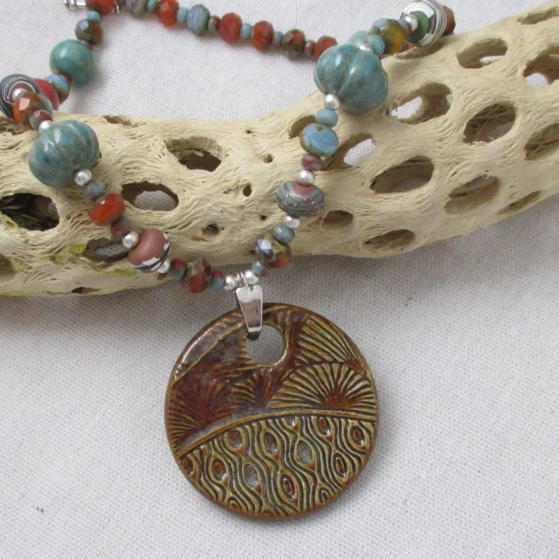 Rust Designer Pendant Necklace Swazi Handmade Pendant