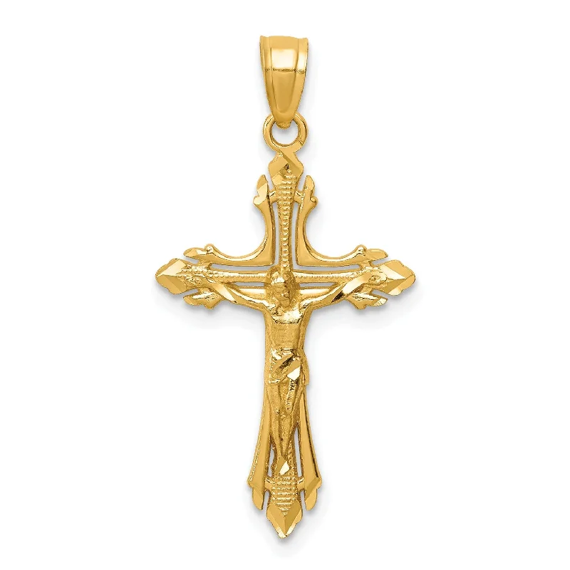 14KT Yellow Gold 32X16MM Diamond-cut Crucifix Cross Pendant. Chain Not Included