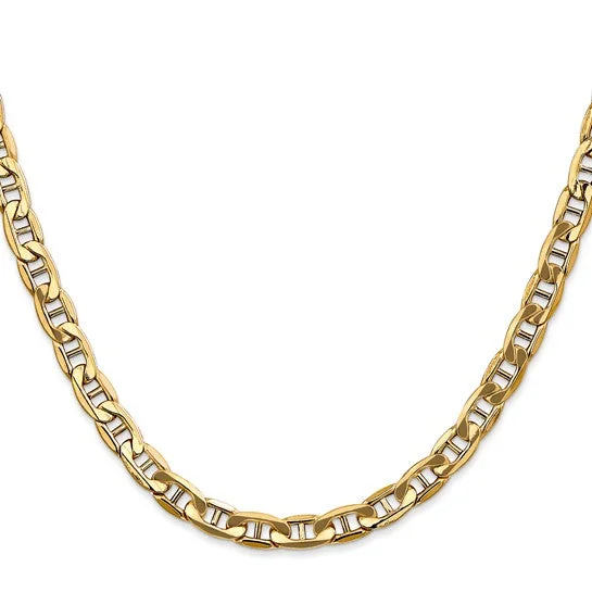 14KT YELLOW GOLD 5.5MM SEMI SOLID ANCHOR CHAIN NECKLACE - 3 LENGTHS