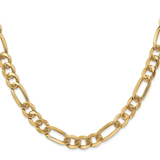 14KT YELLOW GOLD 7MM FLAT FIGARO CHAIN NECKLACE - 5 LENGTHS