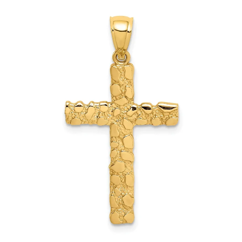 14KT Yellow Gold Nugget Cross Pendant-Chain Not Included