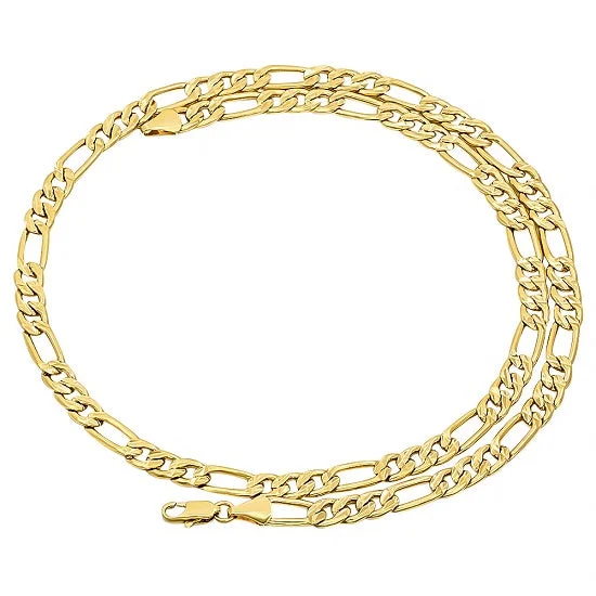 14KT Yellow Gold Plated Sterling Silver 20-inch 5.9MM Figaro Pave Chain