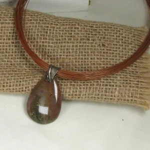 Jasper Gemstone Teardrop Pendant on Multi-strand  Neck Wire