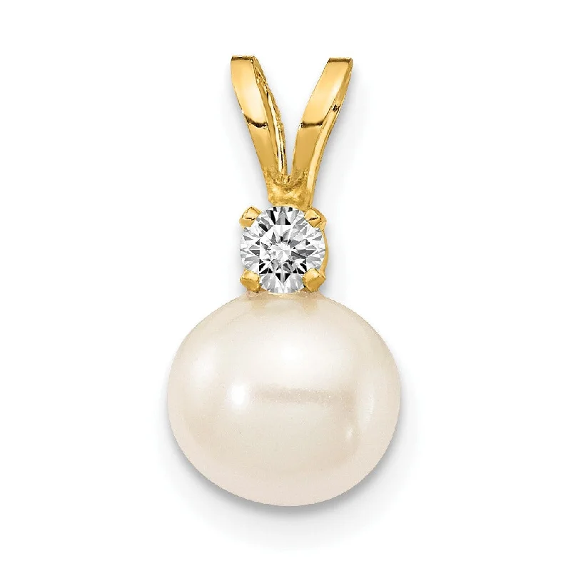 6MM Round Pearl and Diamond Pendant-Chain Not Included in 14KT Yellow Gold