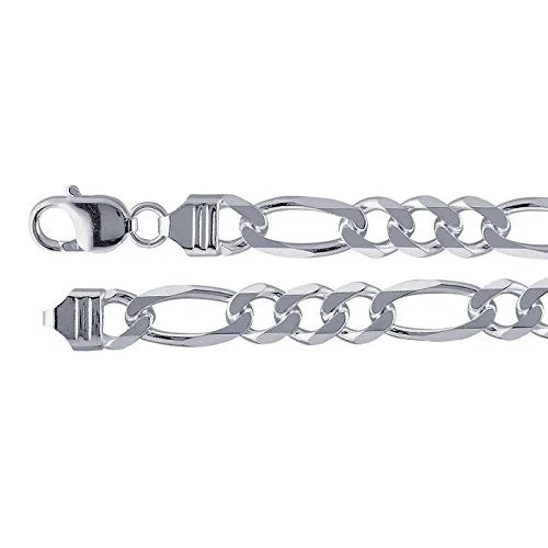 8.1mm Diamond-Cut Figaro Sterling Silver Mens Necklace Chain - 24 inches