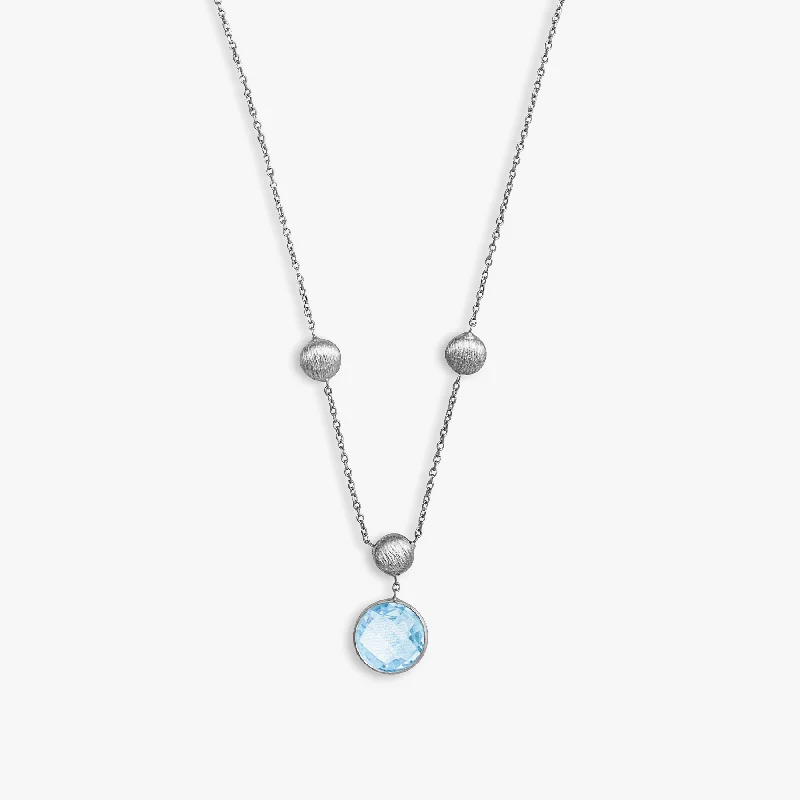 9K satin white gold Kensington chain necklace with topaz