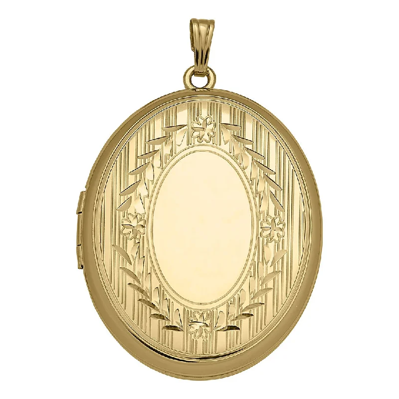 14K Gold Filled Floral Signet 30x38mm Oval Locket Necklace