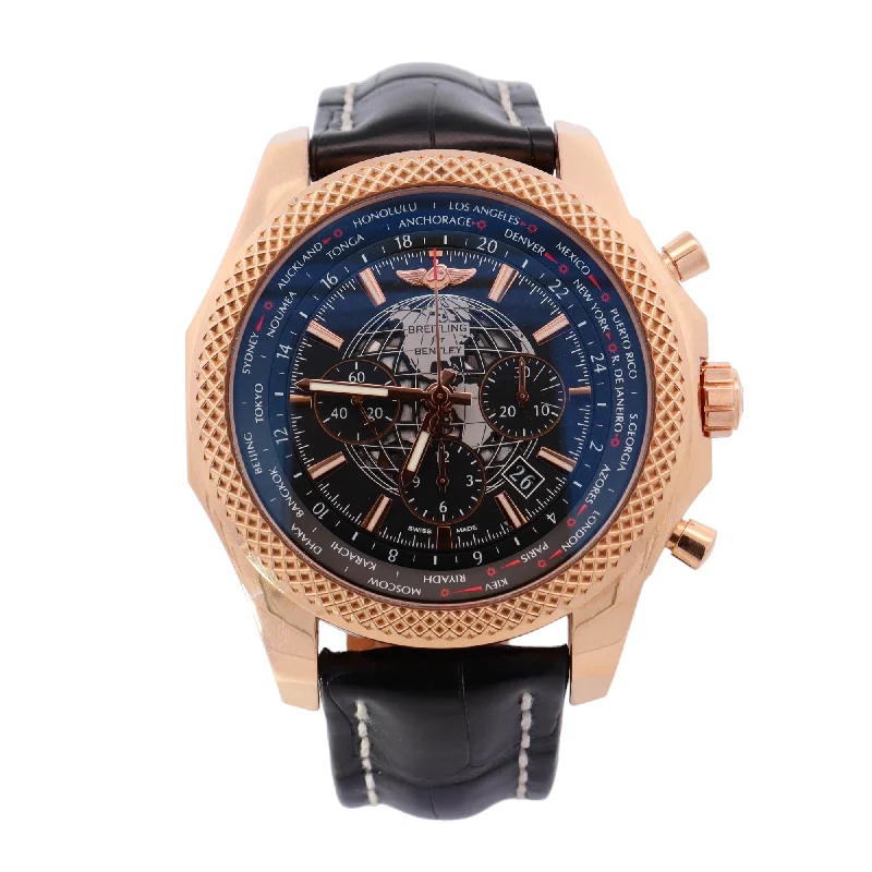 Breitling Bentley Unitime Rose Gold 49mm Black Wolrd Timer Dial Watch Reference# RB0521