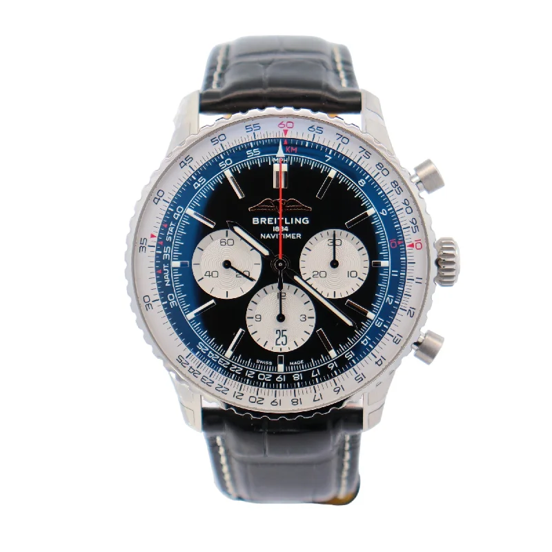 Breitling Navitimer Stainless Steel 46mm Black Chronograph Dial Watch Reference# AB0137