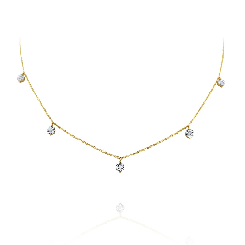 Diamond Drop Station 14K Yellow Gold Necklace