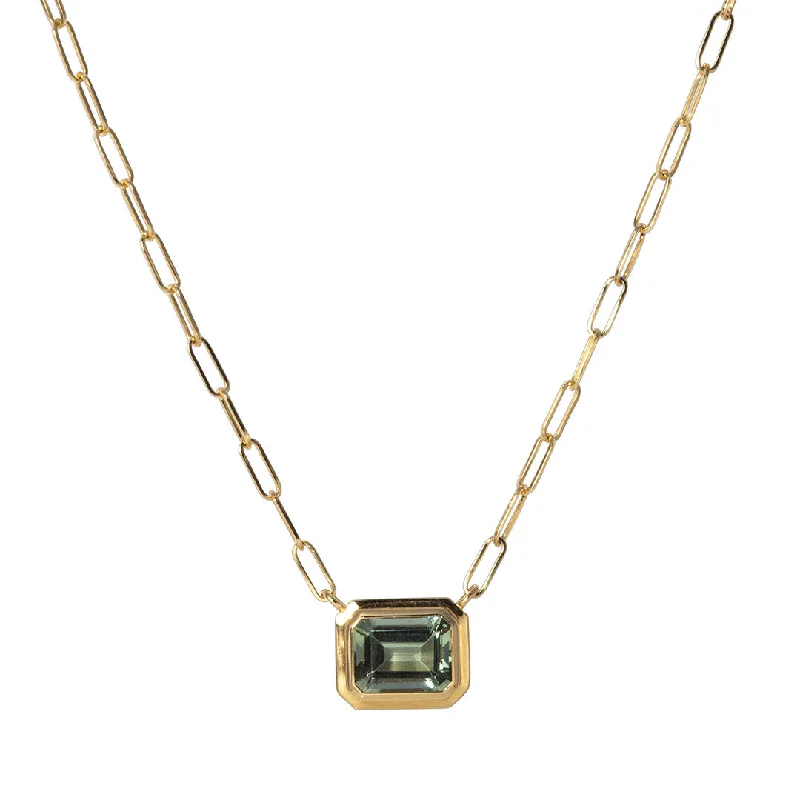 Goshwara Emerald-Cut Prasiolite 18K Gold Pendant Necklace