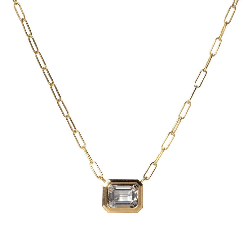 Goshwara Emerald-Cut Rock Crystal 18K Gold Pendant Necklace