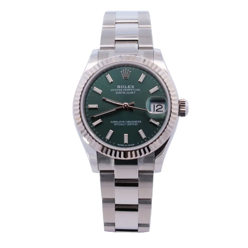 Rolex Datejust Stainless Steel 31mm Green Stick Dial Watch Reference# 278274