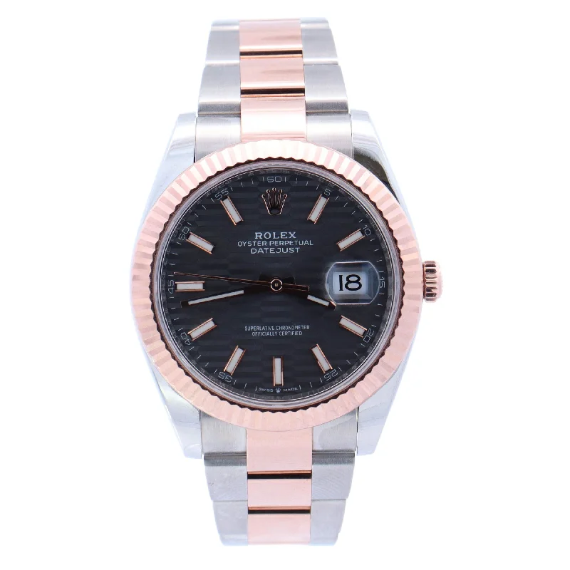 Rolex Datejust Two Tone Stainless Steel & Rose Gold 41mm Rhodium Motif Dial Watch Reference# 126331