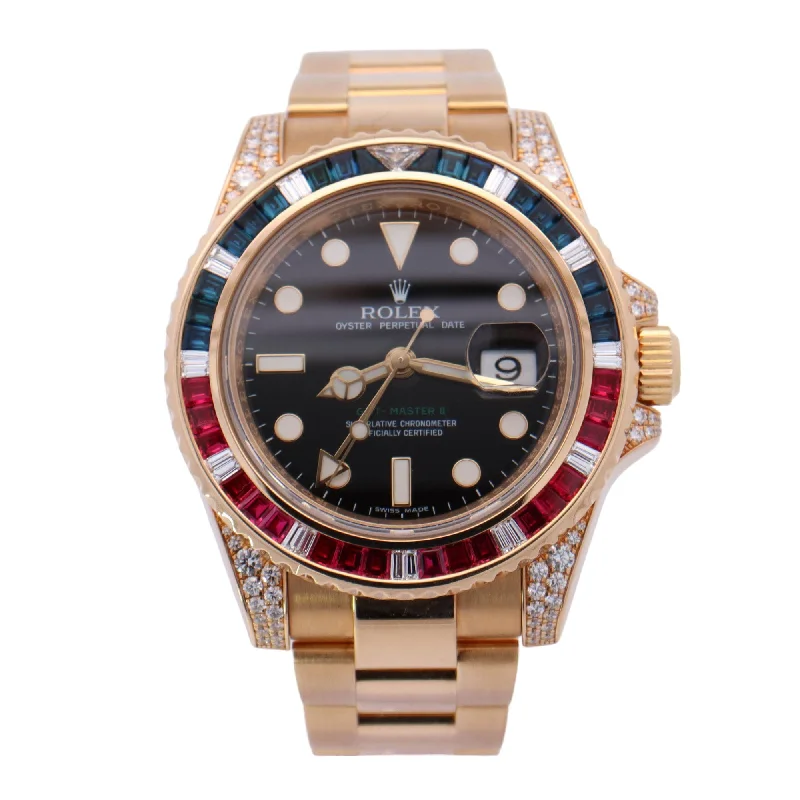 Rolex GMT Master II Yellow Gold 40mm Black Dot Dial Watch Reference #: 116758SARU