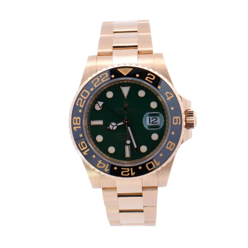 Rolex GMT Master II Yellow Gold 40mm Green Dot Dial Watch Reference# 116718