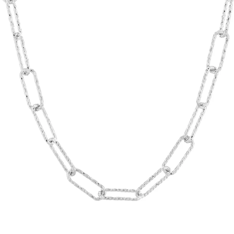 Sterling Silver 18-inch 4MM Diamond-cut Fashion Paper Clip Chain