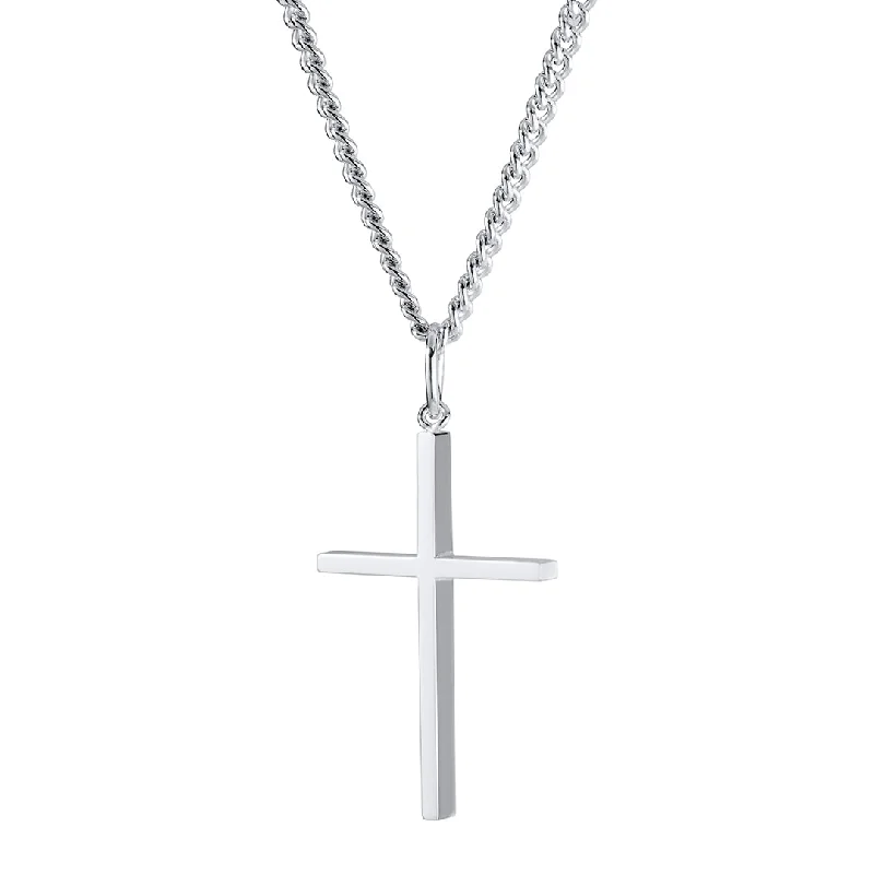 Sterling Silver 24x44mm Cross Pendant Necklace