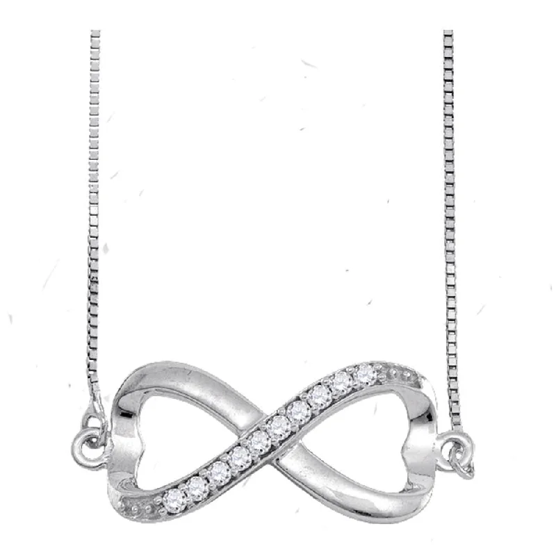 Sterling Silver Womens Round Diamond Infinity Pendant Necklace 1/10 Cttw