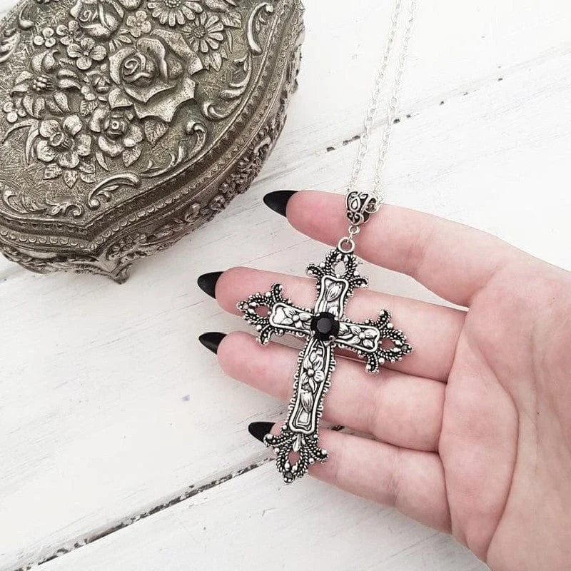 Women's Gothic Carved Cross Necklace