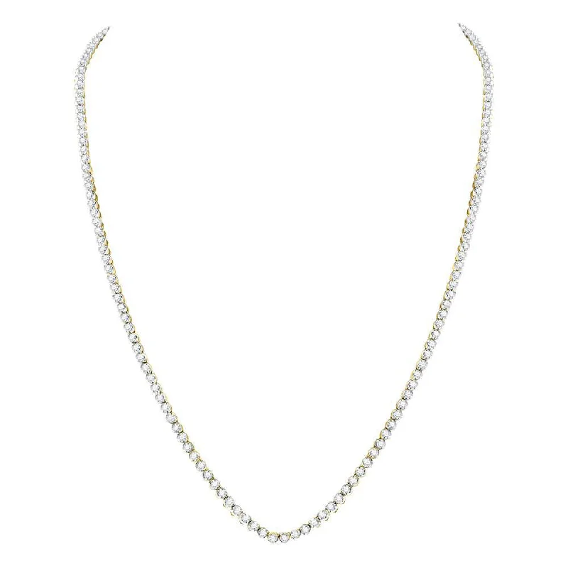 10kt Yellow Gold Mens Round Diamond Studded 24" Tennis Chain Necklace 11 Cttw