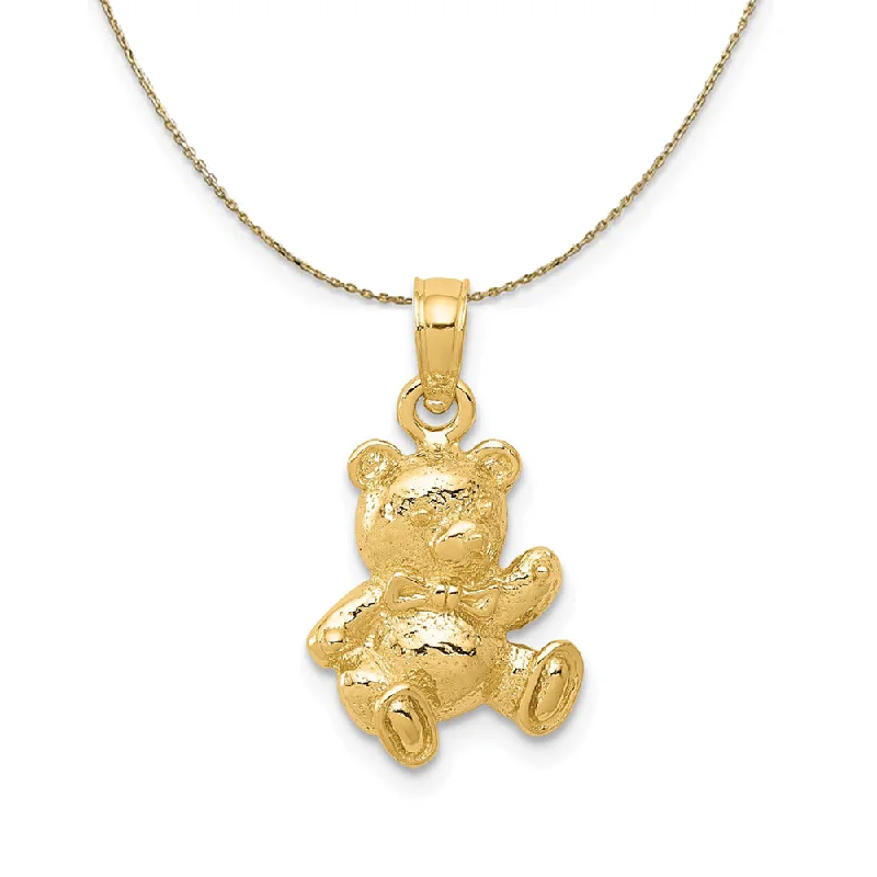 14k Yellow Gold 2D Teddy Bear Pendant, 10 x 18mm Necklace