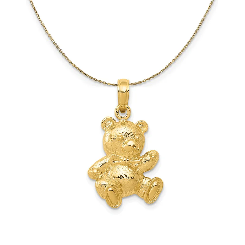 14k Yellow Gold 2D Teddy Bear Pendant, 13 x 22mm Necklace