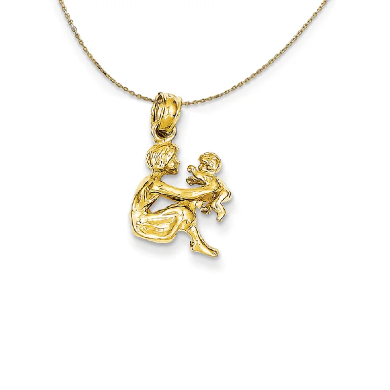 14k Yellow Gold 3D Mother Holding Child (11mm) Necklace