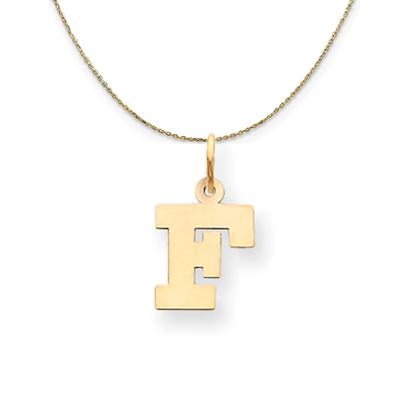 14k Yellow Gold, Amanda, Sm Block Initial F Necklace