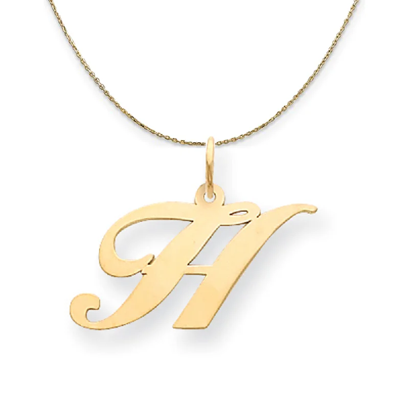 14k Yellow Gold, Ella Med Fancy Script Initial H Necklace