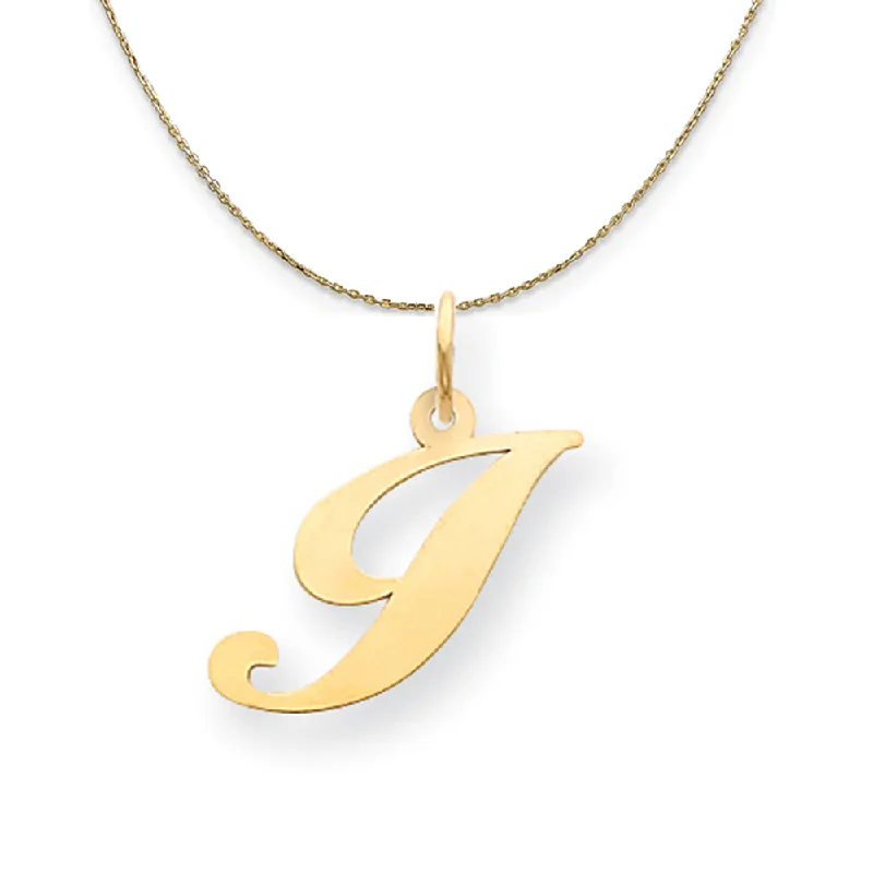 14k Yellow Gold, Ella Med Fancy Script Initial I Necklace