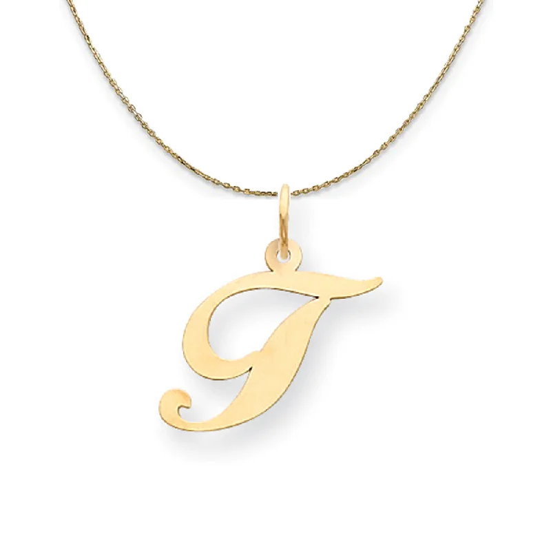 14k Yellow Gold, Ella Med Fancy Script Initial T Necklace