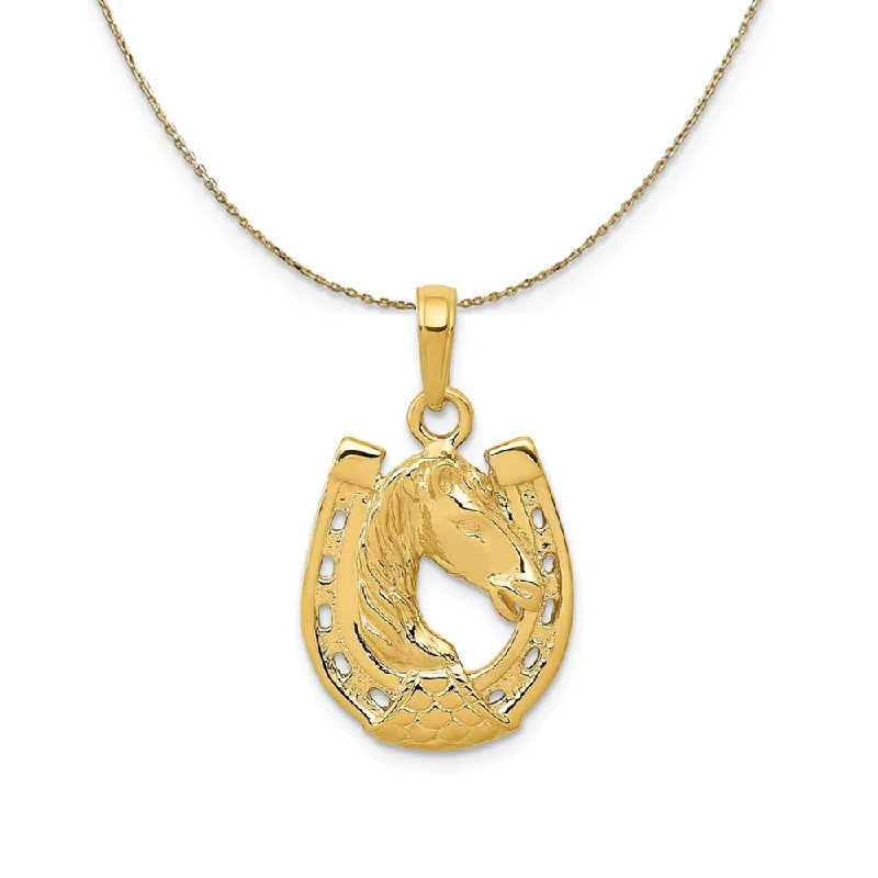 14k Yellow Gold Horse Head and Horseshoe Necklace