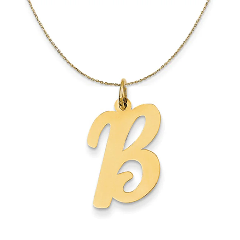 14k Yellow Gold Madison LG Classic Script Initial B Necklace