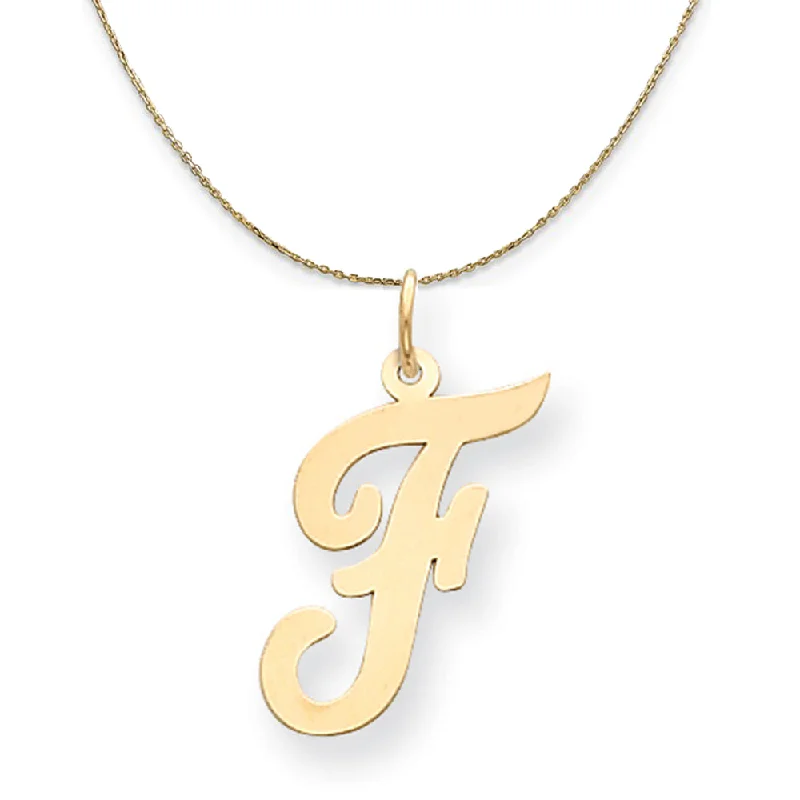 14k Yellow Gold Madison LG Classic Script Initial F Necklace