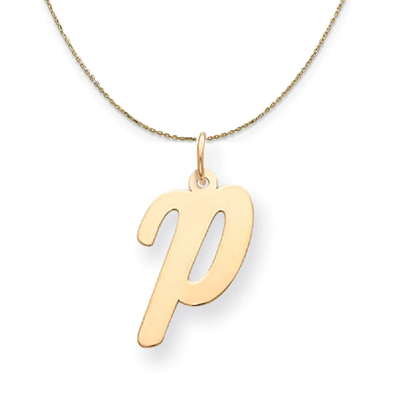 14k Yellow Gold Madison LG Classic Script Initial P Necklace