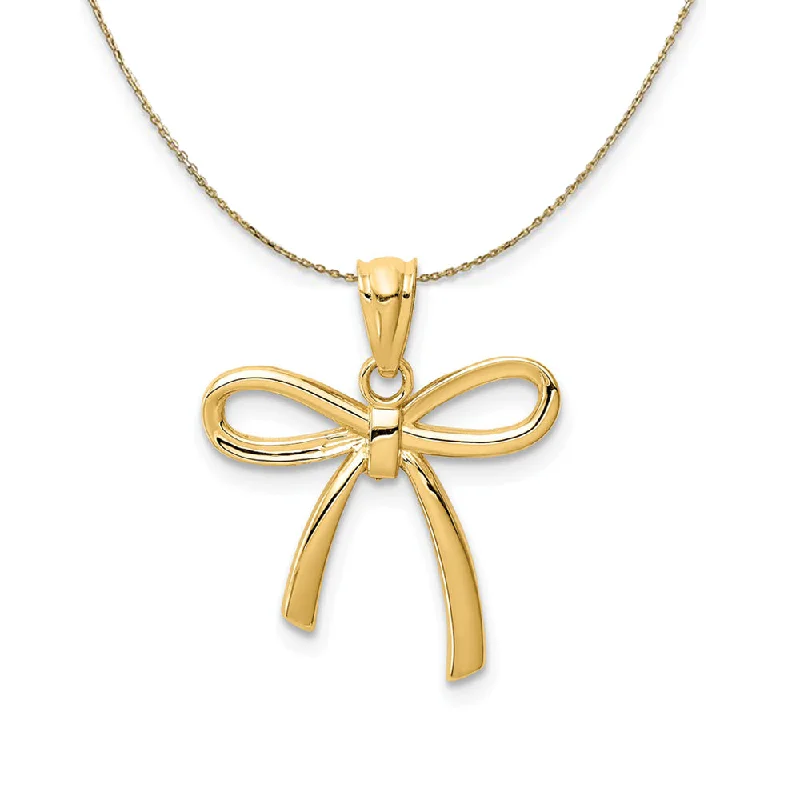 14K Yellow Gold Polished Ribbon Bow (21mm) Necklace