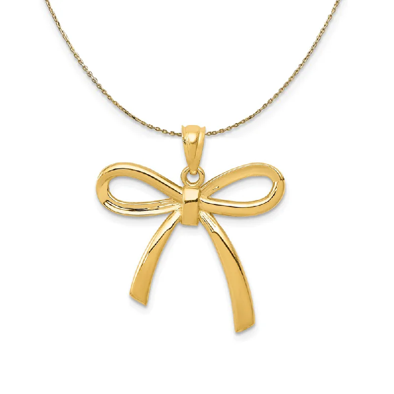 14K Yellow Gold Polished Ribbon Bow (24mm) Necklace