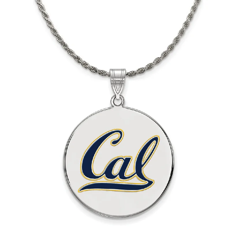 Sterling Silver California Berkeley XL Enamel 'Cal' Disc Necklace