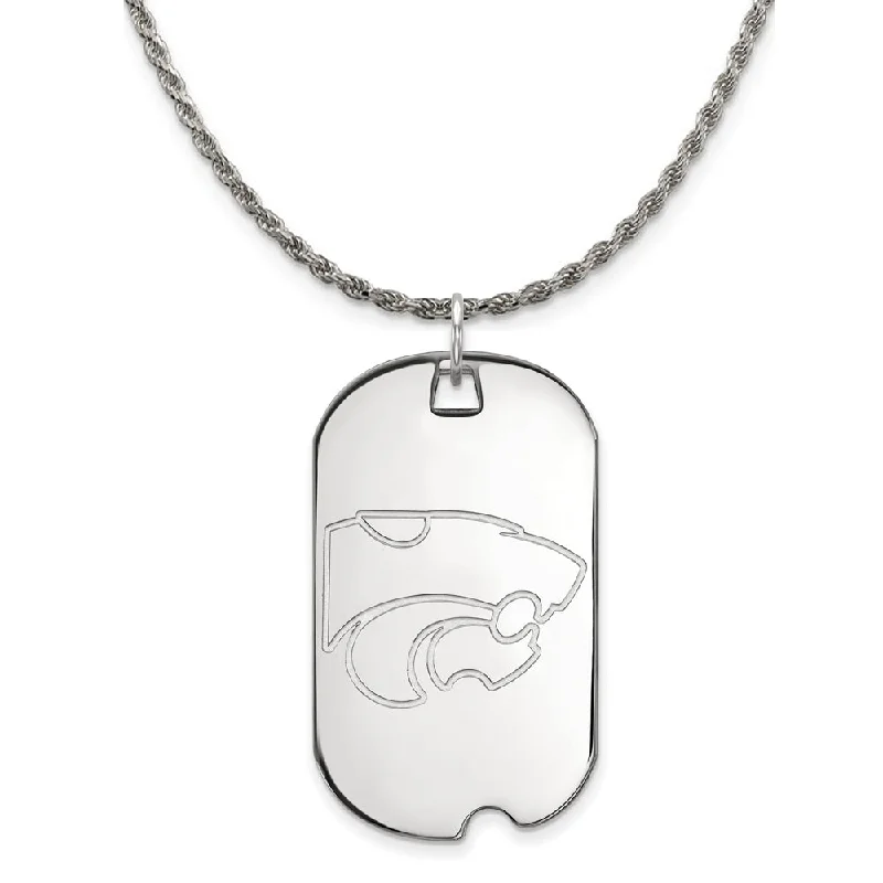 Sterling Silver Kansas State Large Dog Tag Pendant Necklace