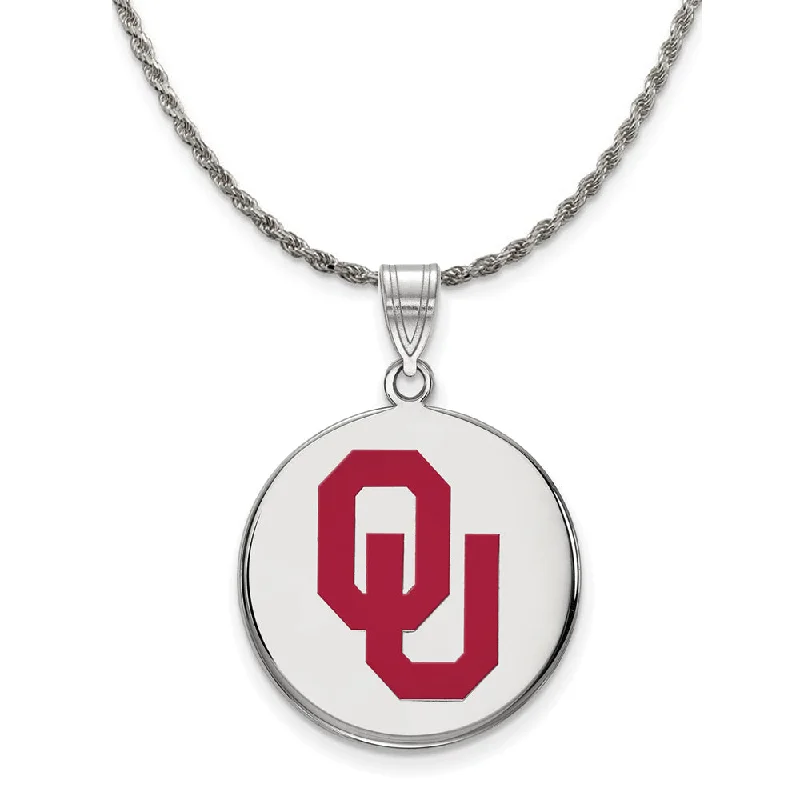 Sterling Silver U. of Oklahoma OU Large Enamel Disc Necklace